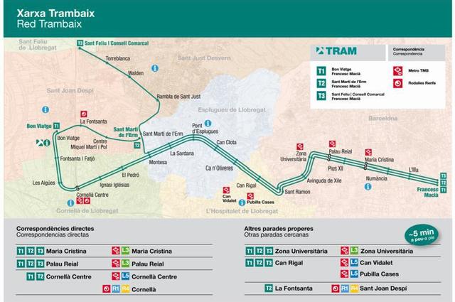 карта маршрутов трамваев Trambaix карта маршрутов трамваев Trambaix в Барселоне